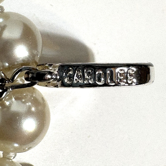 Faux Pearl Bracelet 7" Knotted Carolee Silver Tone Toggle Clasp Vintage Preppy - Picture 6 of 7